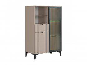 Комод 2 со стеклом Рич (кашемир/фрапучино матовый/черный) в Майском - majskij.mebel-nsk.ru | фото