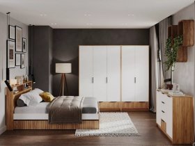 Модульная спальня Ивис (дуб крафт золотой/белый) в Майском - majskij.mebel-nsk.ru | фото