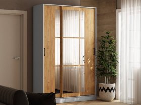 Шкаф-купе 1,4м «Стиль-2» (белый/дуб крафт золотой) в Майском - majskij.mebel-nsk.ru | фото