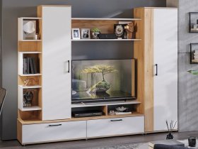 Стенка «Дакота» (дуб крафт золотой/белый ясень) в Майском - majskij.mebel-nsk.ru | фото