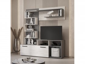 Стенка Евро (графит/дуб крафт белый) в Майском - majskij.mebel-nsk.ru | фото