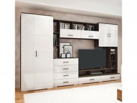 Стенка Коста МДФ (дуб венге/белый глянец) в Майском - majskij.mebel-nsk.ru | фото