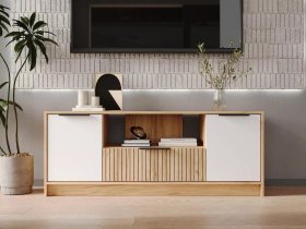 Тумба под ТВ  ТМ-001 Ивис (дуб крафт золотой/белый) в Майском - majskij.mebel-nsk.ru | фото